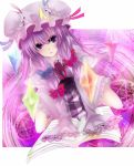 arm_support book colored_eyelashes crescent crescent_moon crystal hat long_hair looking_up magic_circle patchouli_knowledge purple_eyes purple_hair rim_(kingyoorigin) rimu_(rim573) solo squatting touhou violet_eyes 