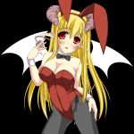   animal_ears bat_wings blonde_hair rabbit_ears bunnysuit demon demon_tail demon_wings gray_pantyhose horns long_hair pantyhose pointy_ears red_eyes tail umitsubame wings  