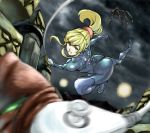  aqua_eyes blonde_hair metroid ponytail samus_aran wii zero_suit 