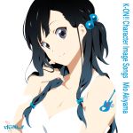  album_cover black_eyes black_hair breasts bust cleavage cover hair_bobbles hair_ornament head_tilt k-on! long_hair nanao simple_background smile solo 