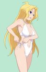  blonde_hair blue_eyes breasts casual_one-piece_swimsuit cleavage long_hair maruto maruto! navel one-piece_swimsuit ryuumonbuchi_touka saki swimsuit 