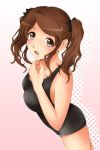  1girl amagami brown_eyes brown_hair competition_swimsuit face from_above kishida-shiki long_hair nakata_sae one-piece_swimsuit solo swimsuit twintails 