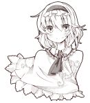  ascot bust capelet dithering face hairband halftone monochrome rl short_hair smile touhou 