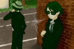   bored brick_wall fedora green_hair happy_tree_friends lifty open_mouth outside road shifty smoking suit sunglasses necktie twins  