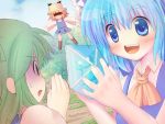  angry cirno close-up daiyousei frog hands highres ice moriya_suwako multiple_girls shaded_face tak touhou 