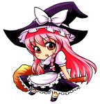  albatrosicks braid broom chibi cosplay dress frills hat highres kirisame_marisa kirisame_marisa_(cosplay) long_hair miko+resurrection pink_eyes pink_hair solo takamako touhou witch_hat 