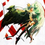  asymmetrical_wings bad_id bare_shoulders blue_hair boots bow bow_(weapon) detached_sleeves dizzy guilty_gear hair_bow navel necro red_eyes ribbon solo tail tail_ribbon thigh-highs thighhighs undine weapon wings 