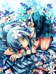  blue_hair flower hair_flower hair_ornament kamiya_yuu long_hair md5_mismatch original rain shino_(eefy) solo 
