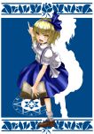  alice_margatroid alice_margatroid_(pc-98) angry blonde_hair book culter hairband highres open_mouth orange_eyes pointing short_hair silhouette solo suspenders touhou touhou_(pc-98) 