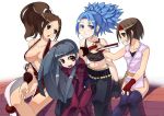  bare_shoulders blue_eyes blue_hair blush breasts brown_eyes brown_hair cleavage earrings fan fang fatal_fury fingerless_gloves gloves japanese_clothes jewelry king_of_fighters kula_diamond large_breasts leona_heidern long_hair multiple_girls navel pants ponytail red_eyes ryuuko_no_ken sakazaki_yuri shiranui_mai short_hair simple_background sitting snk thigh-highs thighhighs tubetop yama_ji yuri_sakazaki 