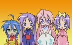  highres hiiragi_kagami hiiragi_tsukasa izumi_konata japanese_clothes kimono lucky_star multiple_girls takara_miyuki vector vector_trace wallpaper 