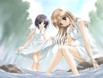  dress highres maria-sama_ga_miteru multiple_girls nijou_noriko river sakaki_maki soft_beauty sundress toudou_shimako wading wallpaper water white_dress 
