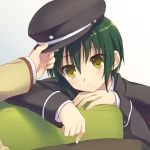  couch fuyuichi green_hair hat male naoi_ayato school_uniform short_hair weapon 