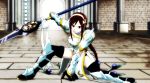  armor brown_eyes erza_scarlet fairy_tail redhead weapon 