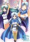  animal_ears aqua_hair armpits arms_up blue_hair breasts bunny_ears cape circlet cleavage closed_eyes dragon_quest dragon_quest_iii elbow_gloves gloves magic rabbit_ears red_eyes sage_(dq3) staff thigh-highs thighhighs zettai_ryouiki 