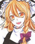  bad_id blonde_hair braid copics face hat kanae_(aab) kirisame_marisa marker_(medium) open_mouth shikishi smile solo touhou traditional_media yellow_eyes 