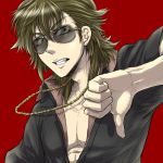  brown_hair jewelry lowres male nari830 necklace open_clothes open_shirt original shirt solo sunglasses thumbs_down 
