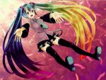  bad_id detached_sleeves gradient_hair harutsuge hatsune_miku legs long_hair multicolored_hair necktie open_mouth skirt solo thigh-highs thighhighs twintails very_long_hair vocaloid 