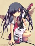  brown_eyes guitar hair_over_one_eye highres instrument k-on! kazuboh long_hair nakano_azusa school_uniform twintails wings 