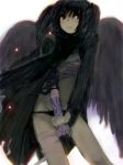  black_hair blush cape grey_eyes hands nimirom original solo wings 