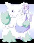  1girl abomasnow blue_eyes carrying crossover hat letty_whiterock miyo_(miyomiyo01) pokemon pokemon_(creature) purple_hair touhou 