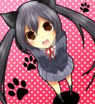  ayuko_(ayuco) bad_id black_hair brown_eyes cat_ears from_above highres k-on! long_hair looking_up nakano_azusa perspective school_uniform twintails 