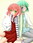  blue_eyes cherry_(lucky_star) dog green_eyes green_hair iwasaki_minami kobayakawa_yutaka lucky_star red_hair redhead short_hair t_(dyuhuhudyukusi) twintails 