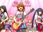  akiyama_mio band bass_guitar black_eyes black_hair blonde_hair blue_eyes brown_eyes brown_hair drum drum_set electric_guitar from_below guitar hirasawa_yui instrument k-on! keyboard_(instrument) kotobuki_tsumugi long_hair multiple_girls nakano_azusa pantyhose pillow short_hair sweat synthesizer tainaka_ritsu urara_(urara-nya) 