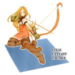  arrow blonde_hair blush boots bow_(weapon) dress excaipur_(artist) final_fantasy final_fantasy_tactics gloves highres long_hair panties solo thigh-highs thigh_boots thighhighs underwear weapon yellow_eyes 