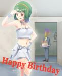  amami_haruka_(cosplay) cake cool_&amp;_sexy_(idolmaster) cosplay door food green_hair hairband happy_birthday idolmaster otonashi_kotori producer_(idolmaster) short_hair sparkle tongue wakabayashi wink 