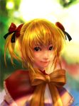  black_eyes blonde_hair bow bowtie capelet close-up face hair_bow highres lips realistic samanta short_hair solo sunny_milk touhou twintails 