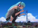  aqua_hair city cityscape cloud clouds crane detached_sleeves giantess guitar_(artist) hands hatsune_miku long_hair necktie real_world_location scenery skirt sky squatting thigh-highs thighhighs tokyo_(city) tokyo_sky_tree tower twintails very_long_hair vocaloid 