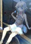  blue_eyes drink feet_in_water flat_chest original popsicle short_hair silver_hair soaking_feet solo strap_slip tamaki_fuyu water 