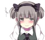  bad_id blush colored_eyelashes embarrassed eyelashes face grey_eyes grey_hair hairband konpaku_youmu lowres mitsu_yomogi necktie short_twintails solo tears touhou twintails 