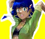  bad_id blue_hair bob_cut bra earrings fushigi_no_umi_no_nadia green_eyes hair_ornament hairclip jewelry lingerie nadia necklace open_clothes open_shirt shirt short_hair sleeves_rolled_up smile sue_(kokokorin) underwear 