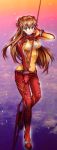  blue_eyes blush evangelion:_2.0_you_can_(not)_advance highres lance lance_of_longinus long_hair neon_genesis_evangelion open_mouth orange_hair plugsuit polearm rebuild_of_evangelion red_hair redhead shiawase_usagi shikinami_asuka_langley solo souryuu_asuka_langley test_plugsuit weapon 