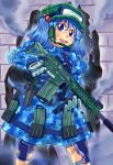  absurdres assault_rifle camouflage gloves gun hair_bobbles hair_ornament highres holster kawashiro_nitori m4_carbine rifle seiryouinryousui solo touhou trigger_discipline vertical_foregrip weapon 