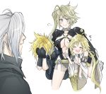  2girls :&gt; ^_^ blonde_hair blush breasts buster_sword carrying carrying_under_arm cleavage closed_eyes cloud_strife embarrassed fenrir fenrir_(vehicle) final_fantasy final_fantasy_vii final_fantasy_vii_advent_children first_ken fusion_swords masamune multiple_boys multiple_girls personification red_eyes shaking shinzui_(fantasysky7) trembling waving 