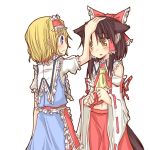  alice_margatroid animal_ears blush dog_ears dog_tail hakurei_reimu kemonomimi_mode multiple_girls natsuk patting petting smile tail touhou 