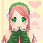  chin_rest green_eyes hair_ornament hairclip hat headphones heart heart_eyes long_hair momone_momo mukki pink_hair solo symbol-shaped_pupils utau 