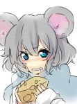  1girl animal_ears blue_eyes blush cheese grey_hair masaru.jp mouse_ears nazrin saliva solo touhou 