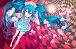  aqua_eyes aqua_hair checkered checkered_background gloves hand_on_headphones hat hatsune_miku headphones heart legs long_hair nurse nurse_cap rem_(artist) smile solo stethoscope twintails very_long_hair vocaloid 