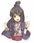  black_eyes black_hair blush clenched_hands gyakuten_saiban hair_ornament japanese_clothes jewelry long_hair magatama raemz smile weee_(raemz) 