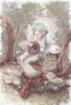  aqua_hair dress forest hat hatsune_miku highres instrument kurokinoko long_hair mandolin nature sitting stump tree_stump twintails very_long_hair vocaloid 