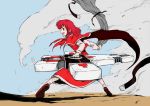  bow cape color cross gun nicholas_d_wolfwood okazaki_yumemi open_mouth pandemonium parody red_eyes redhead sky smoke touhou touhou_(pc-98) trigun weapon 