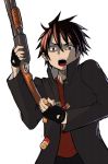  ammunition cartridge drawfag fingerless_gloves gloves gun highschool_of_the_dead komuro_takashi meme open_mouth shell_casing shotgun transparent_background wat-kun weapon 