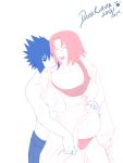  blue couple haruno_sakura monochrome naruto pink pregnant smile uchiha_sasuke 