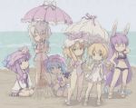  alice_margatroid animal_ears bat_wings beach bikini blood bunny_ears izayoi_sakuya matching_shanghai multiple_girls nosebleed ocean oto parasol patchouli_knowledge reisen_udongein_inaba remilia_scarlet sand_castle shanghai shanghai_doll swimsuit touhou umbrella wings yakumo_yukari 