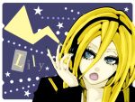  blonde_hair blue_eyes english hand_on_headphones headphones kamomeuta lily_(vocaloid) long_hair nail_polish open_mouth solo text vocaloid 