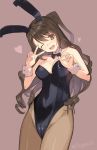  animal_ears bare_shoulders brown_eyes bunnysuit highres idolmaster idolmaster_cinderella_girls mibu_natsuki one_eye_closed rabbit_ears shimamura_uzuki v 